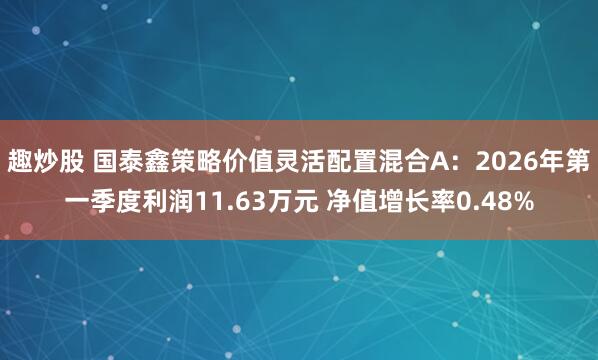 趣炒股 国泰鑫策略价值灵活配置混合A：2026年第一季度利润11.63万元 净值增长率0.48%