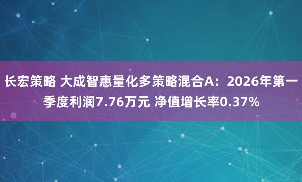 长宏策略 大成智惠量化多策略混合A：2026年第一季度利润7.76万元 净值增长率0.37%